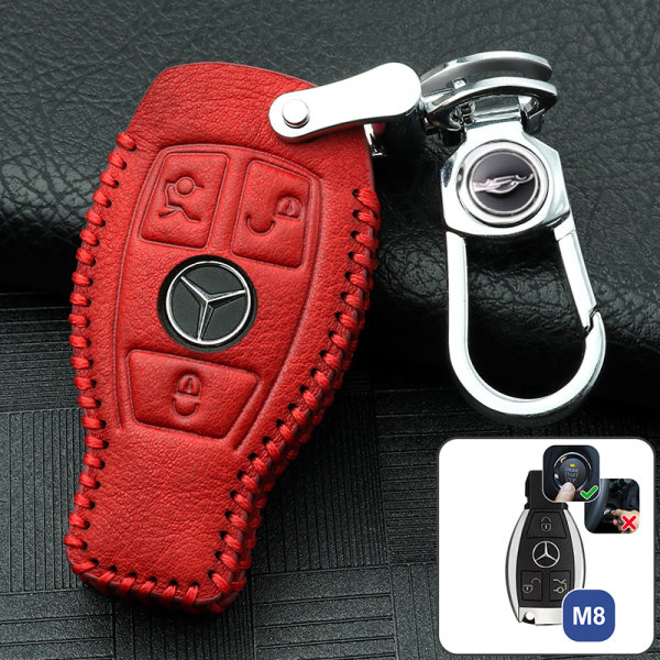 Leather key fob cover case fit for Mercedes-Benz M8 remote key red
