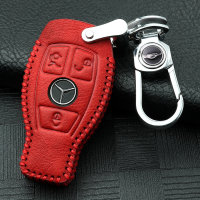 Leather key fob cover case fit for Mercedes-Benz M8 remote key red