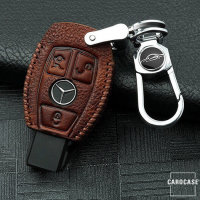 Leather key fob cover case fit for Mercedes-Benz M7 remote key light brown