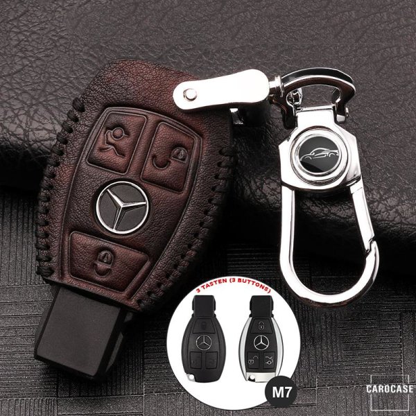 RUSTY Leder Schlüssel Cover passend für Mercedes-Benz Schlüssel dunkelbraun LEK13-M7