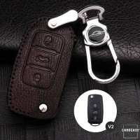Cover Guscio / Copri-chiave Pelle compatibile con Volkswagen, Skoda, Seat V2 Marrone scuro