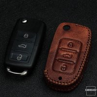 RUSTY Leder Schlüssel Cover passend für Volkswagen, Skoda, Seat Schlüssel dunkelbraun LEK13-V2