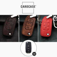 Leather key fob cover case fit for Volkswagen, Skoda, Seat V2 remote key red