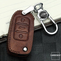 Leather key fob cover case fit for Volkswagen, Skoda, Seat V2 remote key red