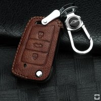 Leather key fob cover case fit for Volkswagen, Audi, Skoda, Seat V3, V3X remote key light brown