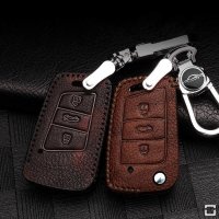 Leather key fob cover case fit for Volkswagen, Audi, Skoda, Seat V3, V3X remote key light brown