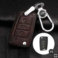 Coque de protection en cuir pour voiture Volkswagen, Audi, Skoda, Seat clé télécommande V3, V3X brun foncé