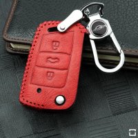 Leather key fob cover case fit for Volkswagen, Audi, Skoda, Seat V3, V3X remote key red