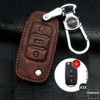 Coque de protection en cuir pour voiture Volkswagen, Skoda, Seat clé télécommande V2X brun clair