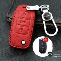 Leather key fob cover case fit for Volkswagen, Skoda, Seat V2X remote key red