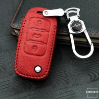 Leather key fob cover case fit for Volkswagen, Skoda, Seat V2X remote key red