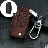 Leather key fob cover case fit for Ford F1 remote key light brown