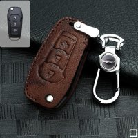 Leather key fob cover case fit for Ford F2 remote key light brown
