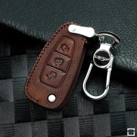 Leather key fob cover case fit for Ford F4 remote key light brown