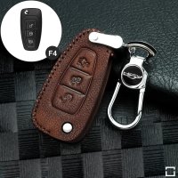 Leather key fob cover case fit for Ford F4 remote key light brown