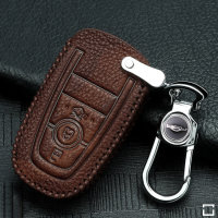 Leather key fob cover case fit for Ford F8 remote key light brown