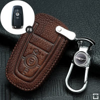 Leather key fob cover case fit for Ford F8 remote key light brown