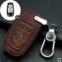 Leather key fob cover case fit for Ford F9 remote key light brown