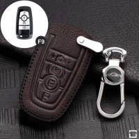 Leather key fob cover case fit for Ford F9 remote key dark brown