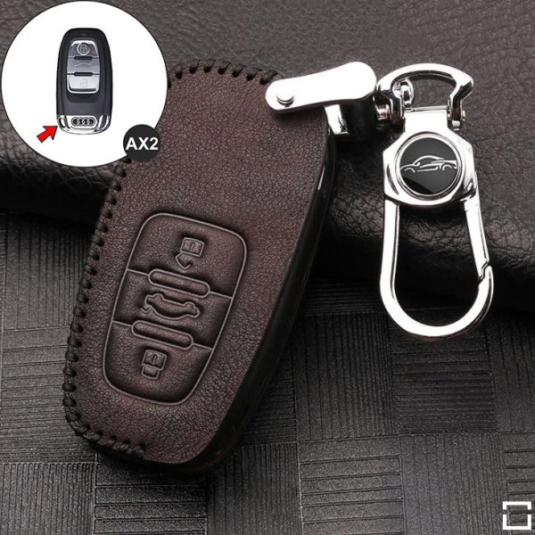 Leather key fob cover case fit for Audi AX2 remote key dark brown