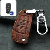 Leather key fob cover case fit for Audi AX3 remote key light brown