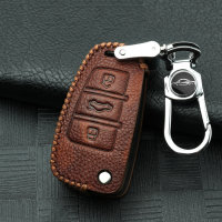 Leather key fob cover case fit for Audi AX3 remote key light brown