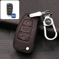Coque de protection en cuir pour voiture Audi clé télécommande AX3 brun foncé