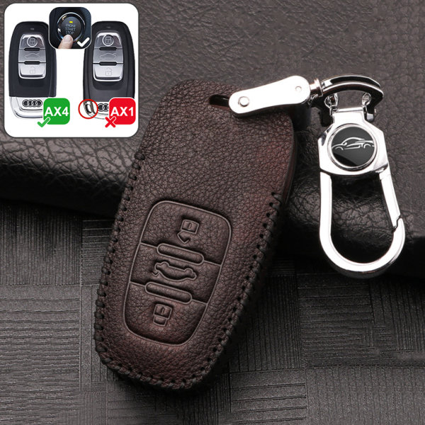 Leather key fob cover case fit for Audi AX4 remote key dark brown