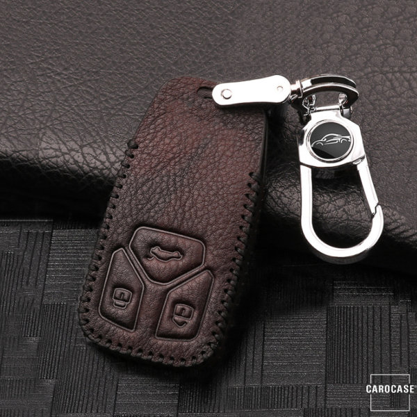 Coque de protection en cuir pour voiture Audi clé télécommande AX6 brun foncé