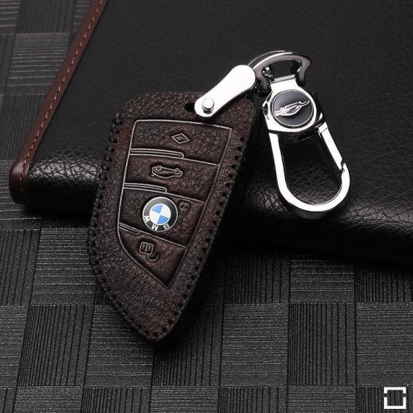 Cuero funda para llave de BMW B6, B7 marron oscuro