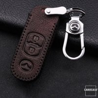 Leather key fob cover case fit for Mazda MZ1 remote key dark brown