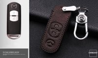 Leather key fob cover case fit for Mazda MZ1 remote key dark brown