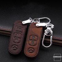 Leather key fob cover case fit for Mazda MZ2 remote key dark brown