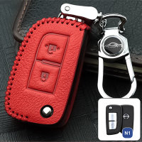 Leather key fob cover case fit for Nissan N1 remote key red