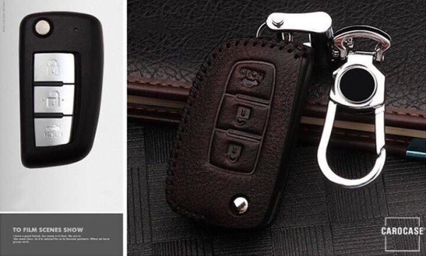 RUSTY Leder Schlüssel Cover passend für Nissan Schlüssel dunkelbraun LEK13-N2