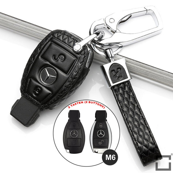 BLACK-ROSE Leder Schlüssel Cover für Mercedes-Benz Schlüssel schwarz LEK4-M6