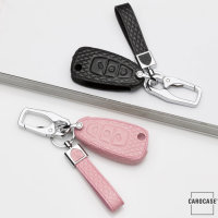 BLACK-ROSE Leder Schlüssel Cover für Ford Schlüssel schwarz LEK4-F4