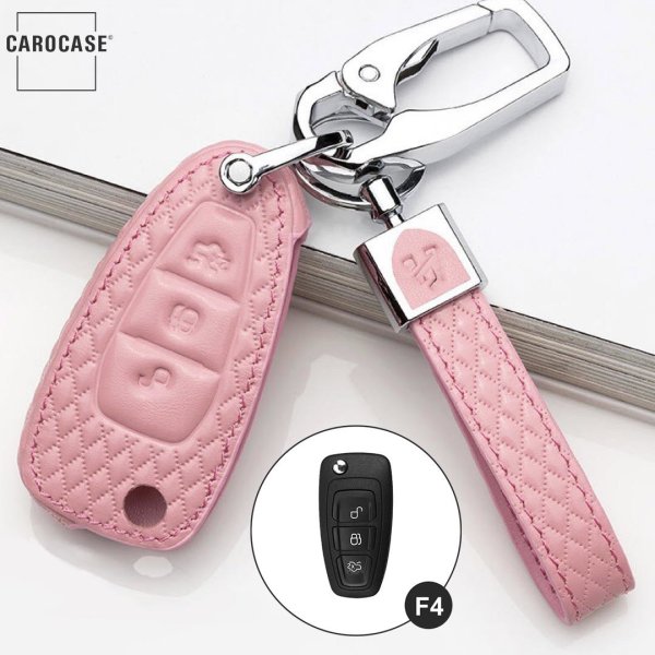 Leather key fob cover case fit for Ford F4 remote key rose