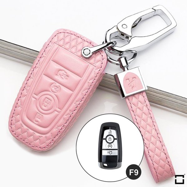 Leather key fob cover case fit for Ford F9 remote key rose