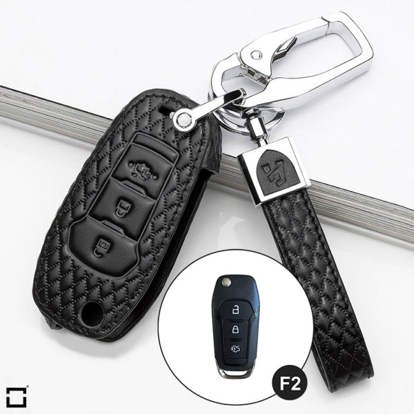 Leather key fob cover case fit for Ford F2 remote key black