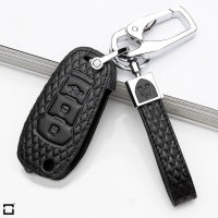 BLACK-ROSE Leder Schlüssel Cover für Ford Schlüssel schwarz LEK4-F2