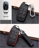 KROKO Leder Schlüssel Cover passend für Mercedes-Benz Schlüssel schwarz/schwarz LEK44-M9
