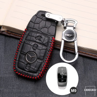 KROKO Leder Schlüssel Cover passend für Mercedes-Benz Schlüssel schwarz/rot LEK44-M9