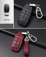 KROKO Leder Schlüssel Cover passend für Mercedes-Benz Schlüssel weinrot LEK44-M9