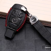 KROKO Leder Schlüssel Cover passend für Mercedes-Benz Schlüssel schwarz/rot LEK44-M7