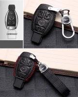 KROKO Leder Schlüssel Cover passend für Mercedes-Benz Schlüssel schwarz/rot LEK44-M7