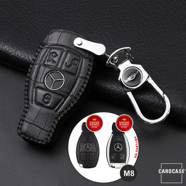 Coque de protection en cuir pour voiture Mercedes-Benz clé télécommande M8 noir/noir