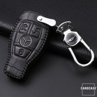 Coque de protection en cuir pour voiture Mercedes-Benz clé télécommande M8 noir/noir