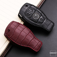 KROKO Leder Schlüssel Cover passend für Mercedes-Benz Schlüssel schwarz/schwarz LEK44-M8