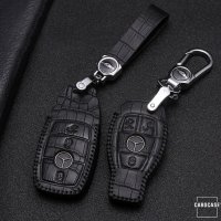 KROKO Leder Schlüssel Cover passend für Mercedes-Benz Schlüssel schwarz/schwarz LEK44-M8